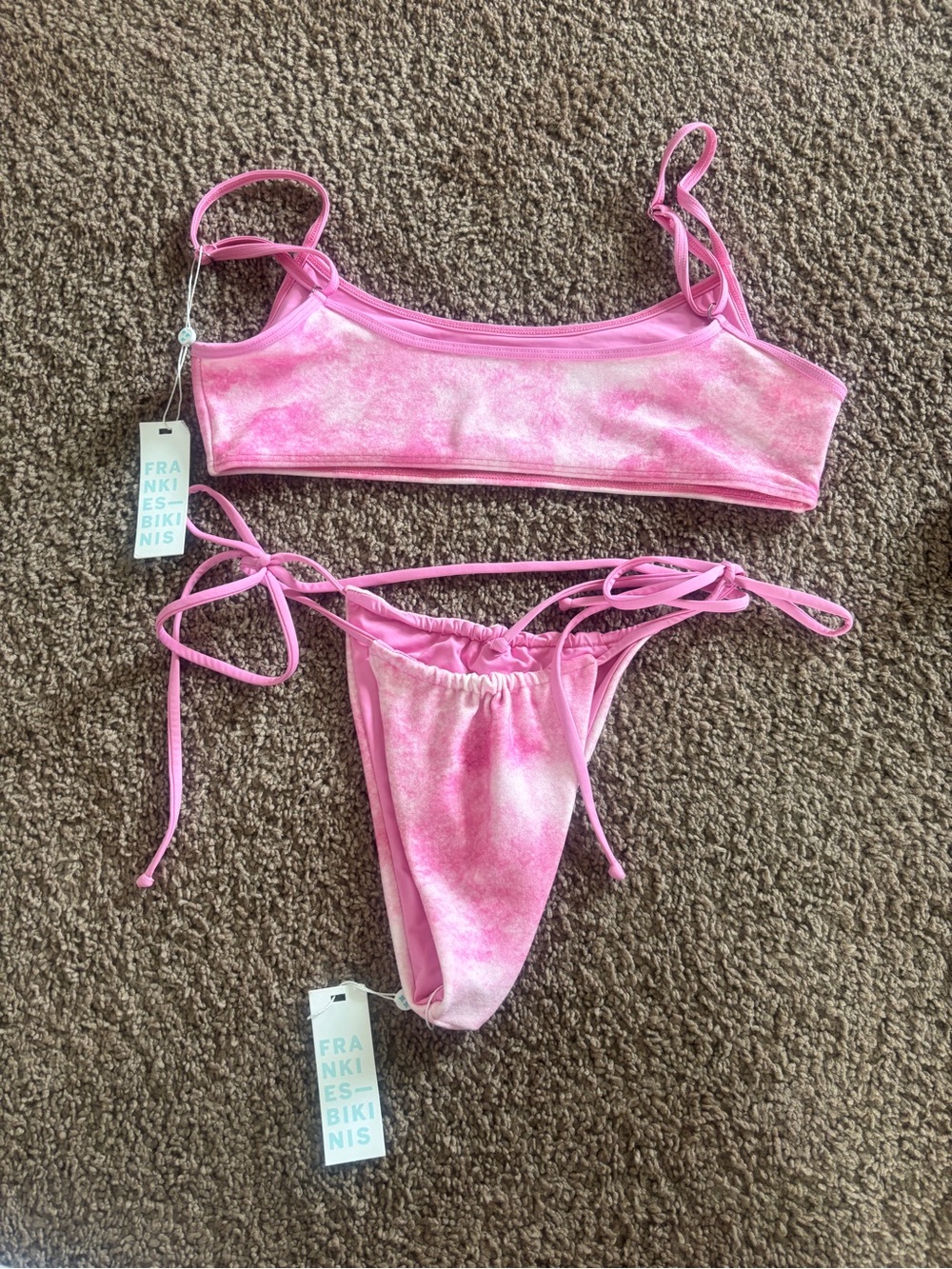 Frankie's Bikinis Pink Tie-Dye Crystal Floral Bikini Set y2k - Picture 2 of 8